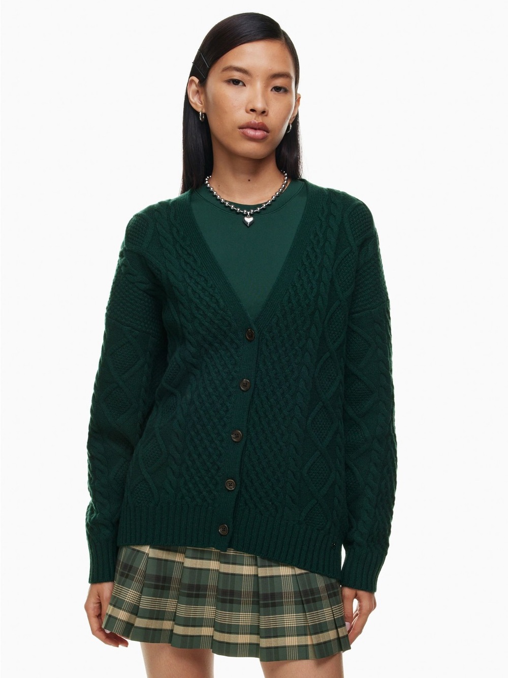 Sunday Best Dark Green Cable Knit Button Cardigan - Picture 2 of 12